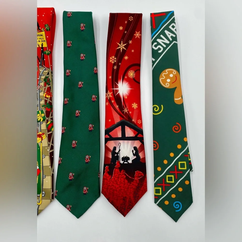 6 Men‎ Christmas Holiday Ties Reindeer, Santa Gingerbread men